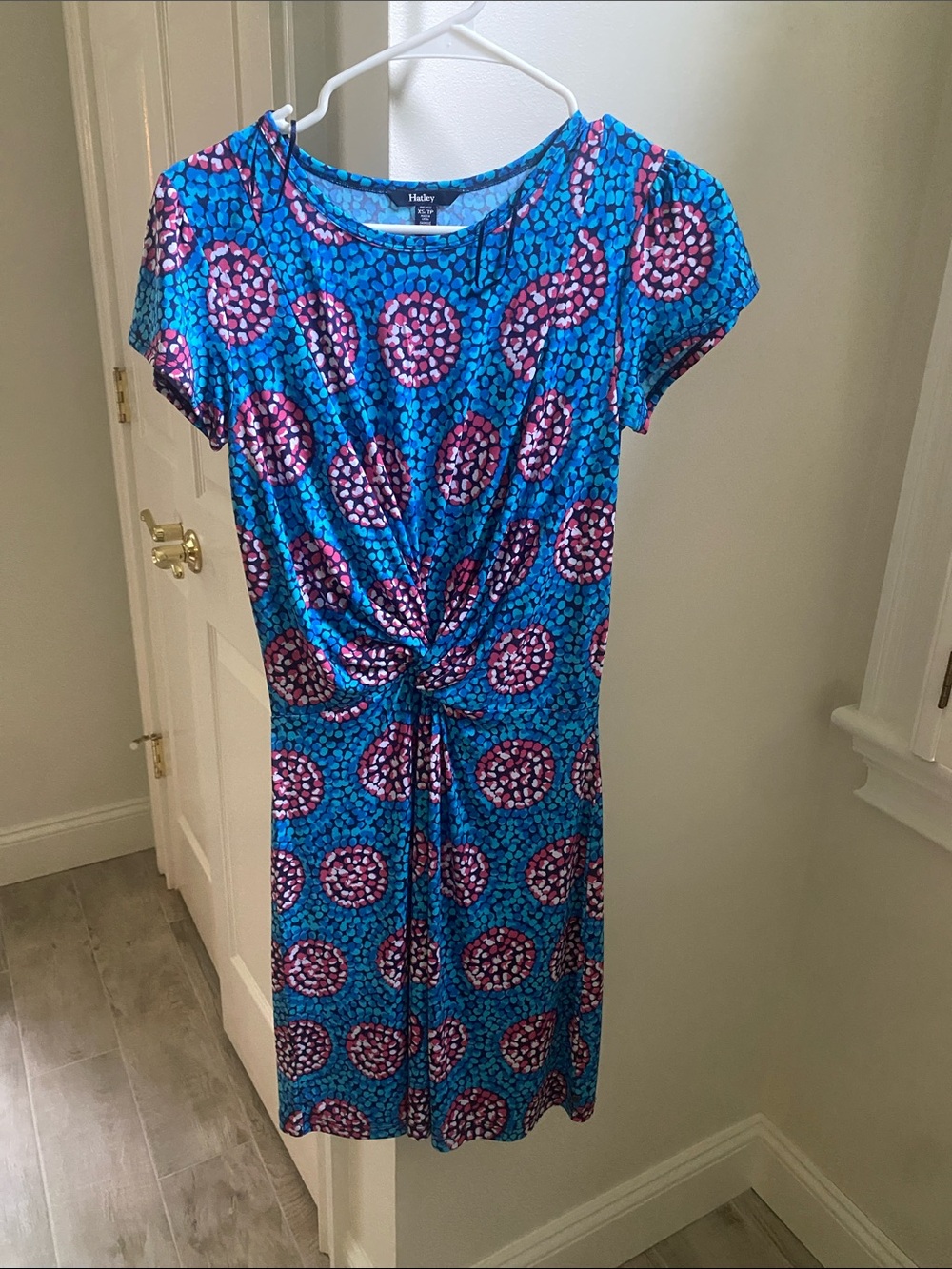 Hatley Teal Floral Knot-Front Cap Sleeve Midi Dress